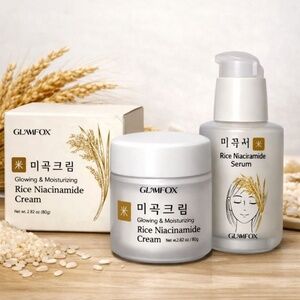 New 2pc Korean GLAMFOX Rice Niacinamide Serum + Cream Set K-Beauty Brightening